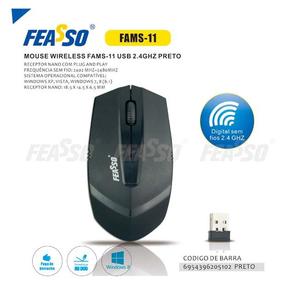 Mouse Usb Sem Fio Preto Wireless Fams-11 Feasso